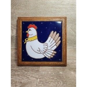 Vintage  Chicken Framed Clay Tile Trivet Simagres Italy